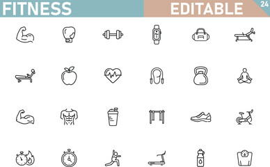 Fitness Icons Editable Vector Graphics for Gym, Workout, Health