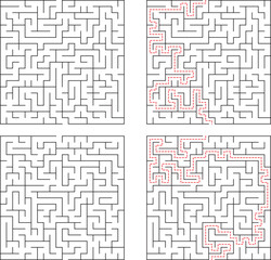 Maze Puzzle Challenge With Solution Path Graphic Design Elements Set