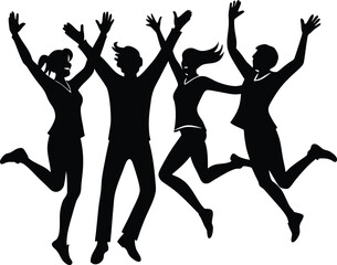 Friends group enjoy moment silhouette on white background