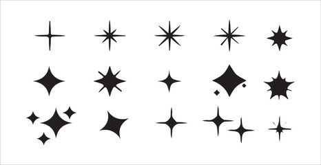 Vector Set of Black Sparkle, Star, and Burst Icons on Transparent Background . vector illustration eps 10.