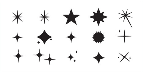 Vector Set of Black Sparkle, Star, and Burst Icons on Transparent Background . vector illustration eps 10.