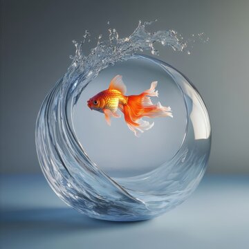 Pez goldfish nadando en agua cristalina