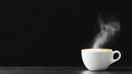 Hot coffee steaming in white cup