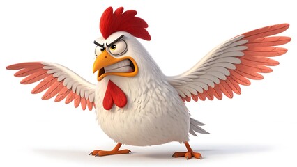 Obraz premium Cartoon rooster, angry expression, spread wings