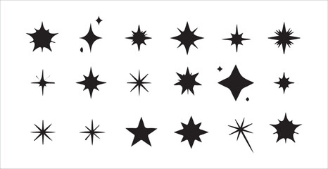 Vector Set of Black Sparkle, Star, and Burst Icons on Transparent Background . vector illustration eps 10.