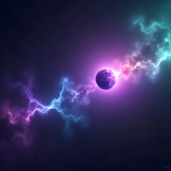 Obraz premium Purple planet surrounded by nebula