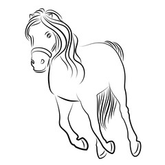 Silhouette of a beautiful strong horse. The animal runs fast. Picture for aesthetic decor, posters, stickers, logo. Vector illustration.