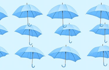 Obraz premium A seamless pattern of small blue umbrellas in a blue background