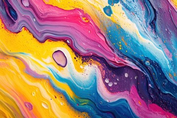 Colorful flowing abstract painting depicting swirling liquid forms and vibrant hues