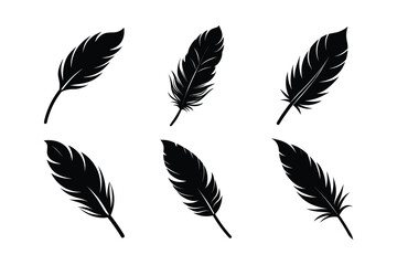 A set of  fluffy feather silhouette vector art illustration