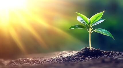 Sunrise seedling with new growth, and soil.