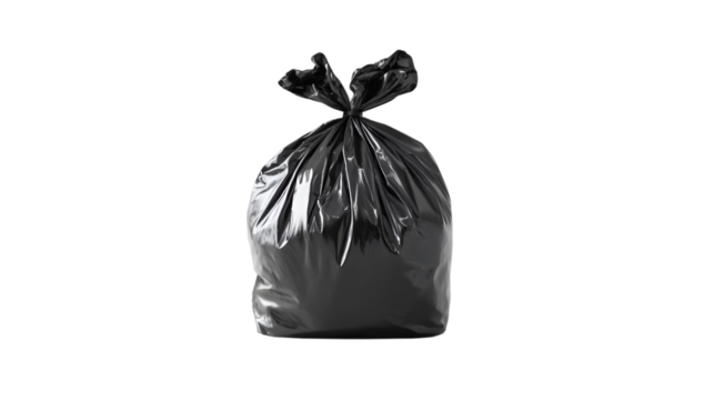 A full black trash bag ready for disposal waste removal cleaning hygiene