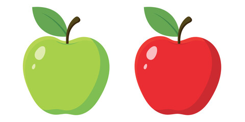 Vector set of ripe red and green apples with leaves Apple icon isolated on white background