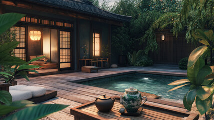 Tropical Zen Courtyard House with Pool and Wooden Deck