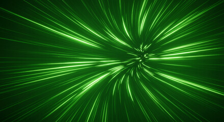 A mesmerizing journey through a vibrant green nebula, radiating energy and cosmic wonder with glowing lines and a dark background.