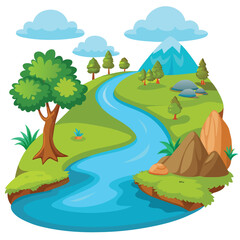 Obraz premium Cartoon river animation with white background