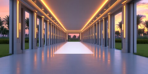 Modern Empty Ballroom at Sunset