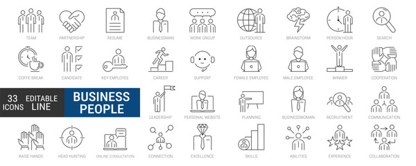 Business people, human resources, office management. Editable thin line web Icon set. outline icon collection. Simple vector illustration.