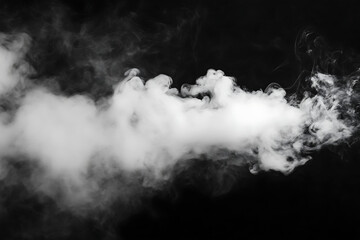 White smoke on a black background, an abstract fog or mist texture for design and overlay effect. A white cloud of vapor, isolated.