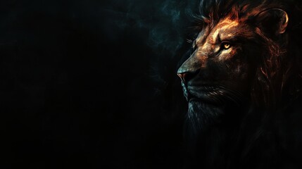 Imagen de un león en un fondo oscuro