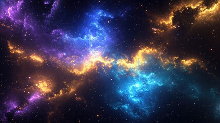 Fototapeta premium A vibrant supercluster of galaxies, glowing in shades of blue, purple, and gold.