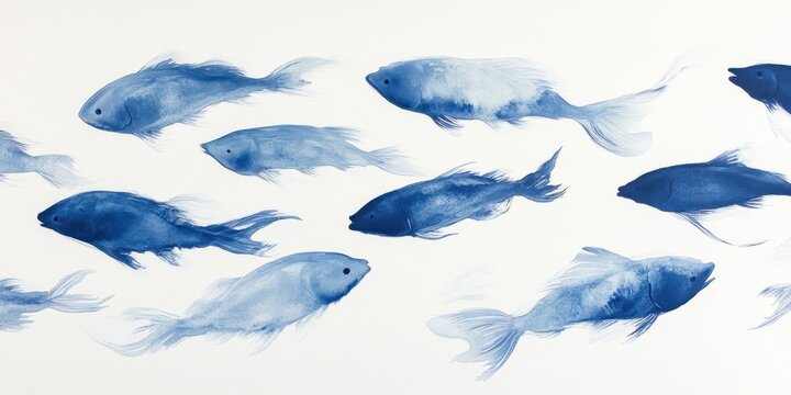 Dibujos de peces en acuarela azul