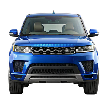 blue range rover sport front view on transparent