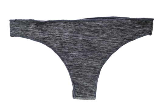 Women's gray tanga panties isolated on white background.Female panties on a white background. Women, cotton.