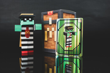 Fototapeta premium Bangkok, Thailand - April 6, 2025 : Toy of Zombie hamburglar form McDonald. Blind box toy from McDonald's collaboration with Minecraft movie.