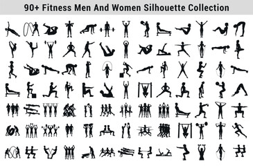 Diverse Fitness Silhouettes Collection Featuring Men And Women Exercising Promoting Healthy Lifestyle And Active Living For Gym Health And Wellness Concepts