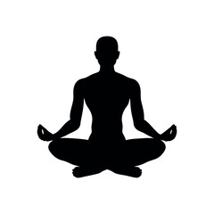Silhouette Of A Person Meditating In Lotus Position For Wellness And Mindfulness Vector Illustration On A White Background