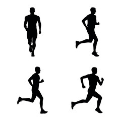 Diverse Running Poses Silhouette Vector Graphic Collection Promoting Athletics Fitness And Healthy Lifestyle Featuring Male Runners In Dynamic Motion