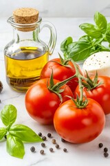 Fresh Ingredients for Authentic Italian Caprese Salad with Olive Oil and Basil