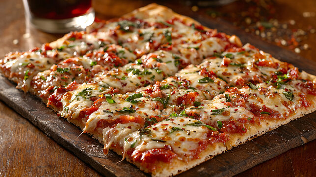 Sicilian-Style Margherita Pizza Squares with Fresh Basil