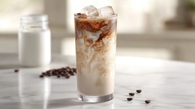 Bebida de caf&eacute; helada con leche y hielo