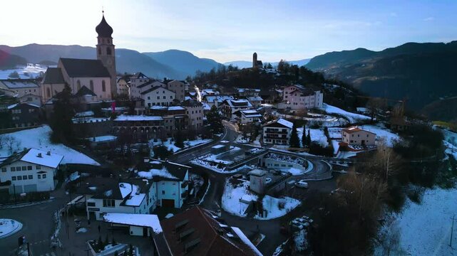 Panorama of the Dolomites and the villages of Alto Adige. Fi&eacute; allo Sciliar