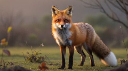 Obraz premium The wild fox is ready for hunting.