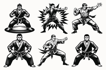 Set of Martial arts silhouette vector vector illustration isolated on white background.