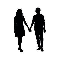 Silhouette Of A Romantic Couple Walking And Holding Hands Symbolizing Love Connection And Partnership Together Against A White Background