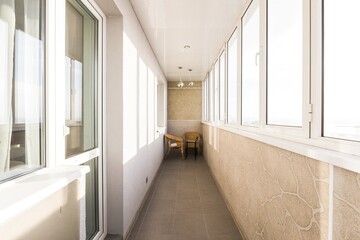the balcony of an apartment on the upper floors of an apartment building