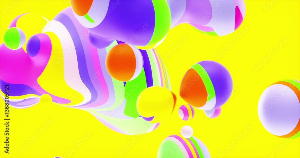 Aufkleber Abstract 3d geometric marble art with fluid floating liquid blobs, soap bubbles. 