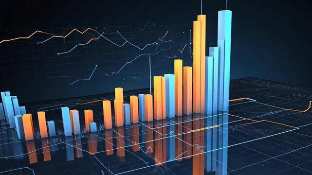 Abstract 3D Bar Graph Visualization with Rising Trends for Financial Analysis in Business