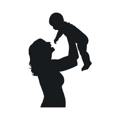 Silhouette Of A Mother Holding Up Her Baby Symbolizing Love And Family Bonding Motherhood And Childhood Connection Isolated On White Background