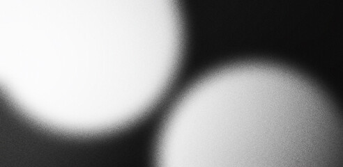 Dual circle gradient texture in black and white with noise overlay for a minimalistic abstract design composition