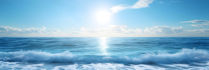 Obraz premium Awe-Inspiring Majesty of Aqua Blue Oceans Meeting the Horizon in a Dance of Light and Color