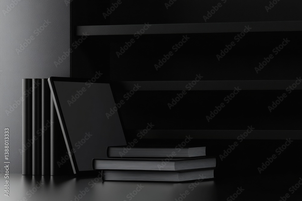 Poster stylish monochrome background featuring books and a digital tablet for educational inspiration in a 