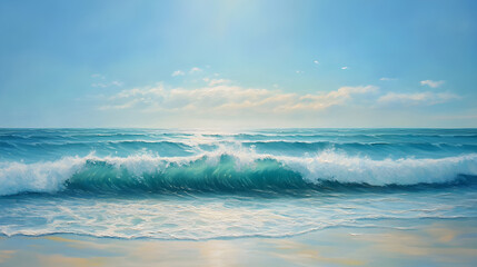 Fototapeta premium Awe-Inspiring Majesty of Aqua Blue Oceans Meeting the Horizon in a Dance of Light and Color