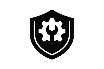 Silhouette art illustration design of a wrench and gear icon in shield.eps