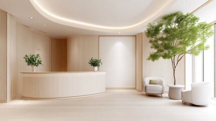 Modern, minimalist spa reception area with natural elements