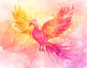 Obraz premium A vibrant painted phoenix with outstretched wings in watercolor style